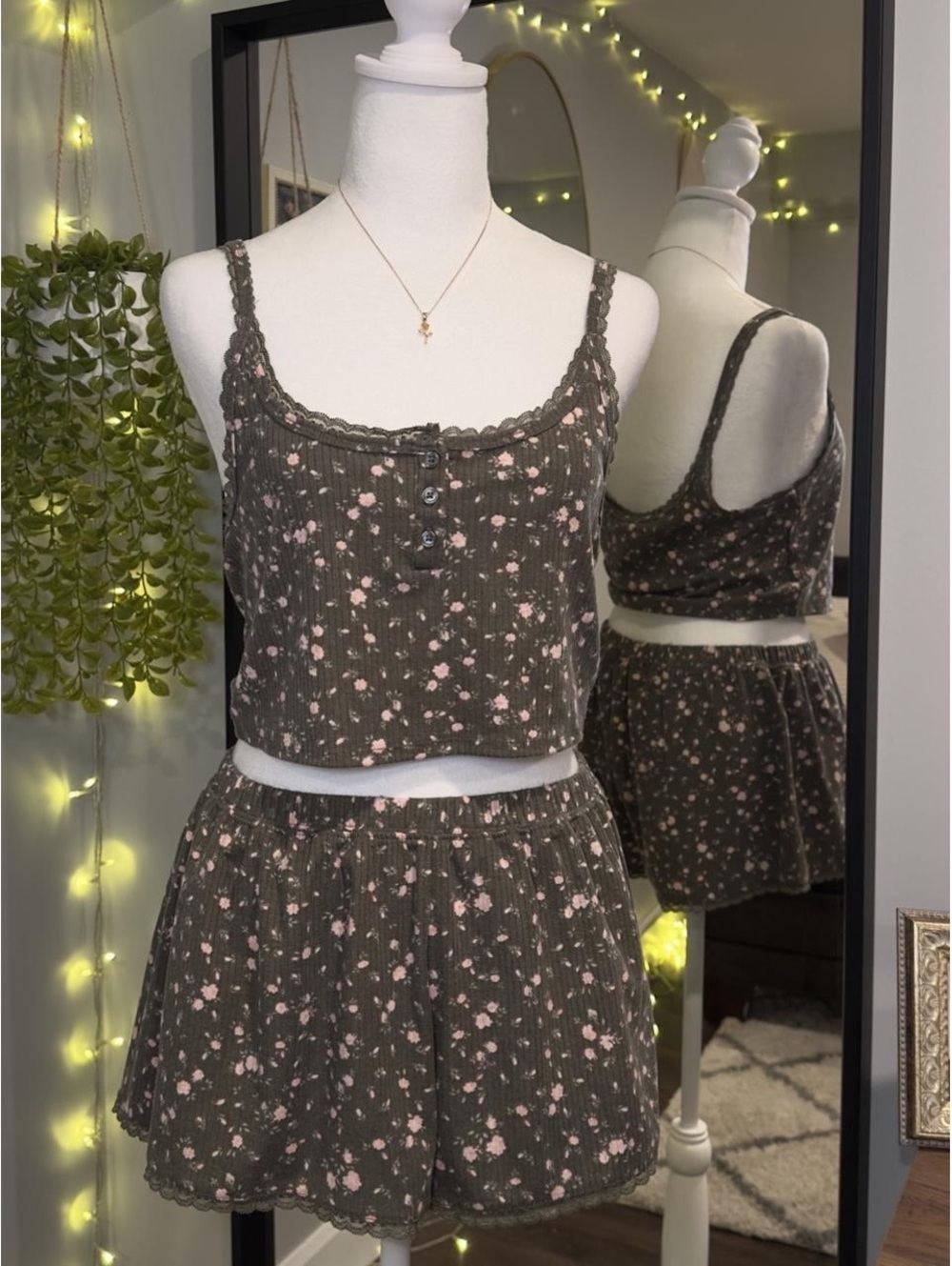 Aero Floral Ribbed Pajama Set